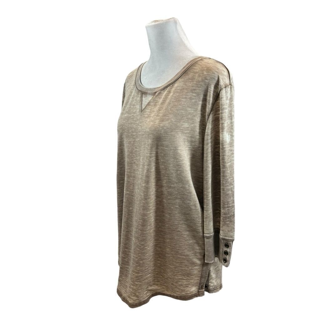 Jane & Delancey Ladies Light Brown Distressed‎ Long Sleeve Blouse Size Small